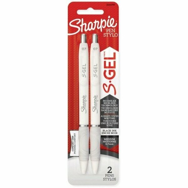 Newell Brands Sharpie Pen, Gel, 0.7mm, Black Ink/White Barrel, 2PK SAN2144799